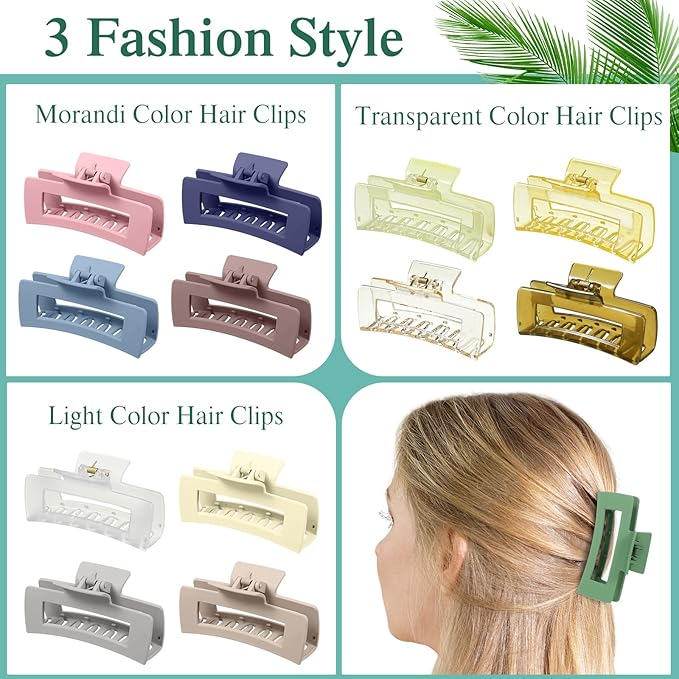 XunYee 90 Pcs Hair Clips Bulk Hair Claw Clips for Women Girls 4.1 Inch Large Rectangle Non-slip Square Strong Hold Jaw
