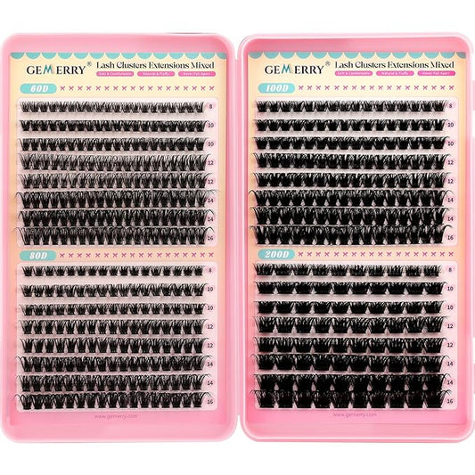 GEMERRY Lash Clusters 4 Style Clusters Eyelash Extensions False Eyelashes Wispy Natural Lashes Fluffy Individual Lashes for DIY at home (60D 80D 100D 200D, 8-16mm)