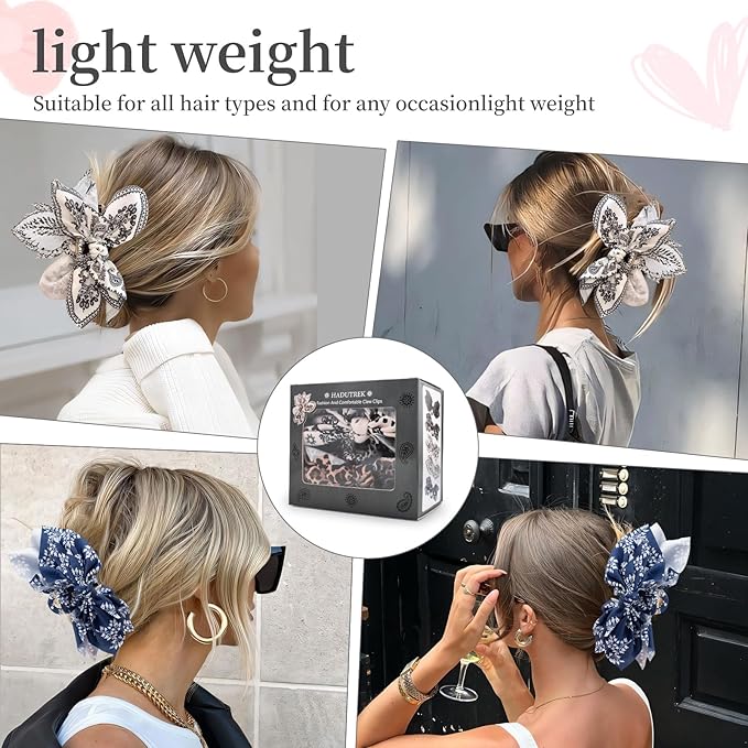 Bow Claw Hair Clips 2PCS Paisley Big Hair Bows for Women Butterfly Styling Large Hair Clips for Thick Hair for Girls Hair Accessories for Teens Gifts for Valentine's Day