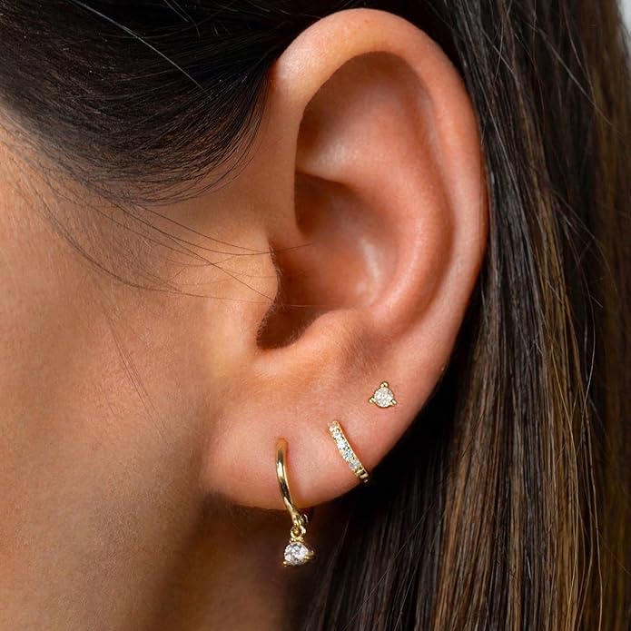 Freekiss 3 Pairs Gold Hoop Earrings Set: Dainty Stud Earrings Trendy Small 14K Gold Plated Hypoallergenic Dangle Cartilage Huggie Hoop Earrings for Women Gold Jewelry for Women Gifts