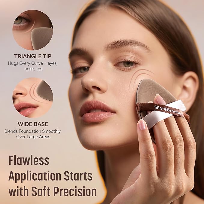 Makeup Sponge, GloréBrochas 4PCS Micro Porous Beauty Blender, Latex-Free PU Powder Puff, Low Absorption 3.2 Inch Makeup Puff, Soft Dual-Sided Foundation Sponge