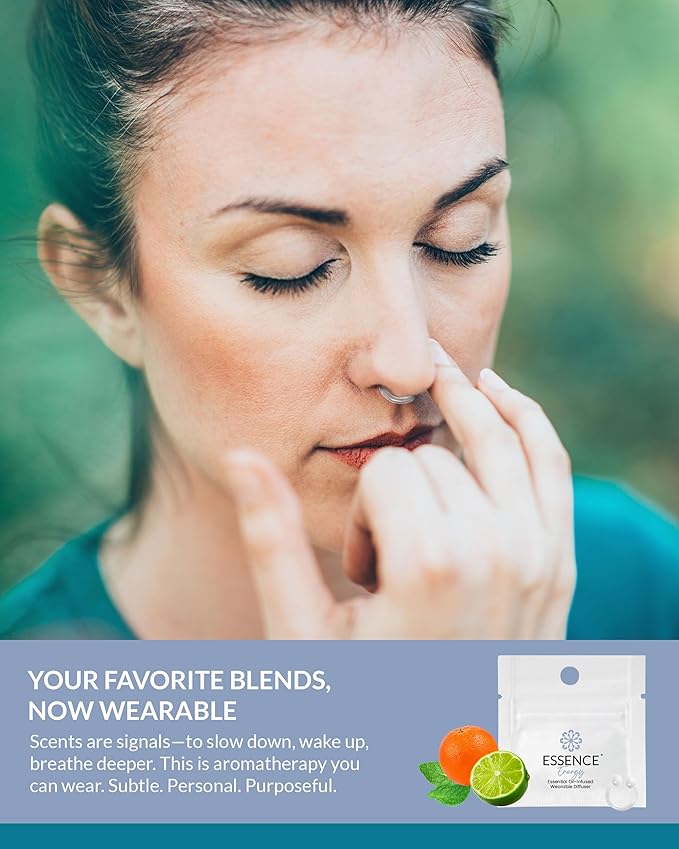 Essence Wearable Aromatherapy Nasal Diffuser – Energy Blend Essential Oil Nose Ring – Personal Scent Clip for Travel, Work & Everyday Use – Made in USA (3 Pack)
