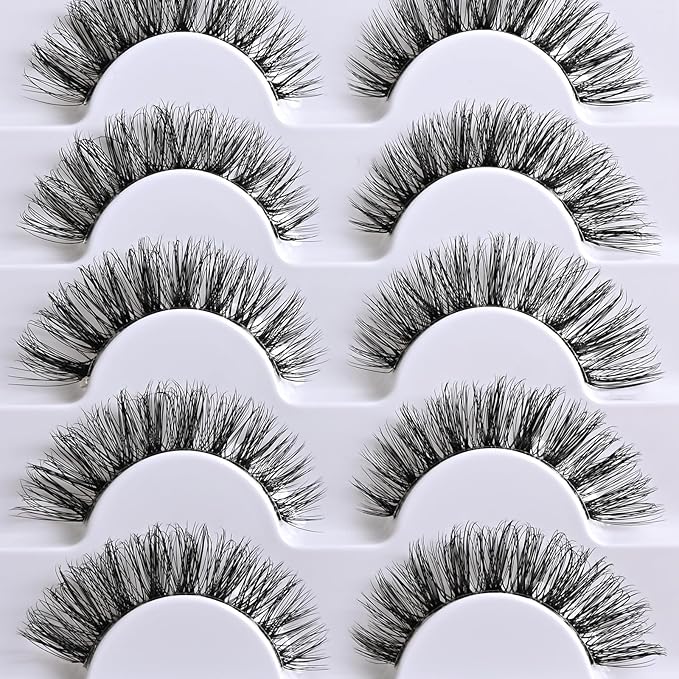 APCYUST Lashes Wispy False Eyelashes Natural Cat Eye Strip Lash Fluffy Fake Lashes Strips Clear Band Mink Eyelash Natural Look Cateye Demi Wispies Eye Lashes Pack 7 Pairs Short Full Pestañas Set