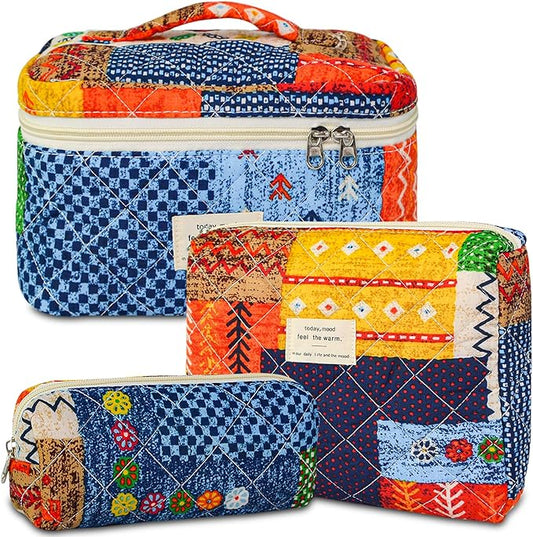 3Pcs Travel Makeup Bag, Travel Toiletry Bag for Women, Cosmetic Bags for Women Travel Set, Cute Makeup Bags, Quilted Cosmetic Bag, Women's Quilted Toiletry Bag Storage