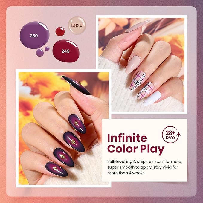 Beetles Gel Nail Polish Set – 6PCS Winter Burgundy Purple Glitter Nude Plum Gold Gel Nail Polish Kit Soak Off UV LED Terra Dusk Colors DIY Home Salon Valentines Gift for Women
