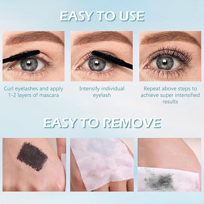 Mascara for Older Women 60 Plus, Waterproof Lengthening Mascara for Seniors with Thinning Lashes, Prime Máscara Black Volume and Length, Long Stay, Tube Hypoallergenic Máscara for Sensitive Eyes-2pc