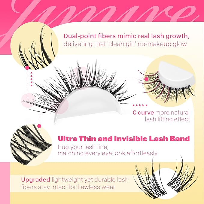 JIMIRE Wispy Lash Clusters Invisible Band Manga Eyelash Clusters 8-16MM D Curly Fairy Cluster Eyelash Extensions Venus Lashes Clusters 110Pcs DIY Lash Extensions at Home