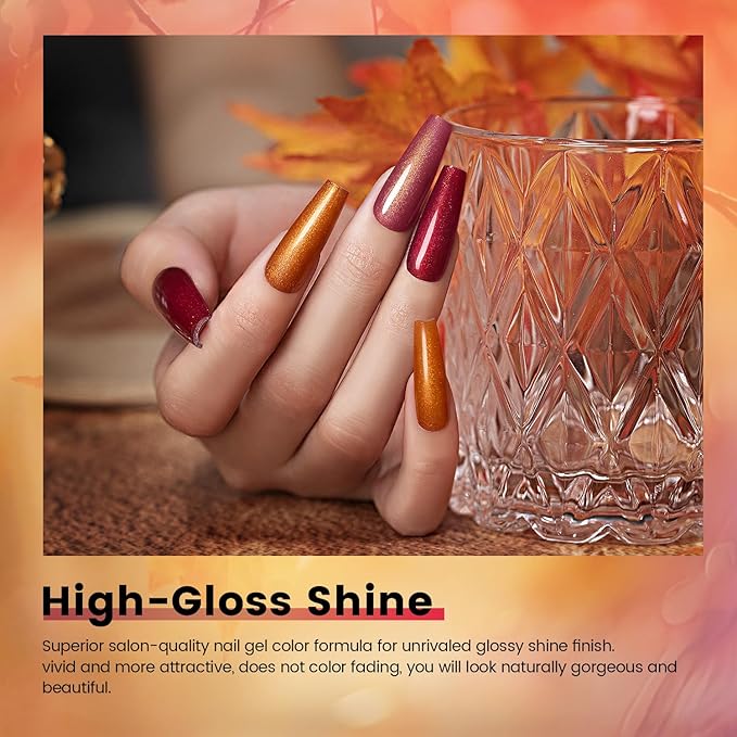RARJSM Nude Gold Glitter Gel Nail Polish Set 6pcs Jelly Shimmery Sheer Lavender Wine Red Gold Brown Orange Fall Nail Gel Polish Sparkly Translucent Natural Skin Tone Color 7.5ml Soak off UV LED Cured