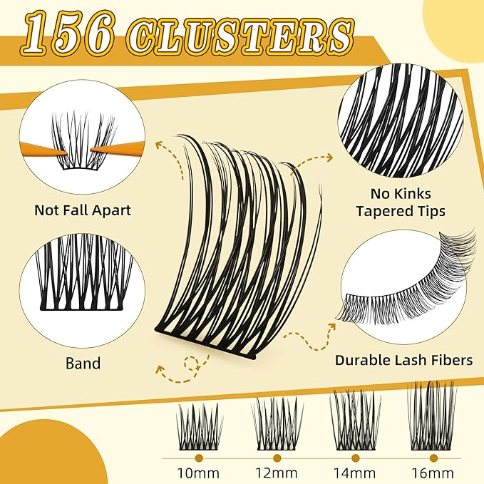 Leefrei Eyelash Clusters 10-18mm Wispy Lash Clusters D Curl DIY Cluster Lash Extension Kit Individual Lashes Kit With Bond & Seal, Glue Remover, Tweezers(LF05 Lashes Set)