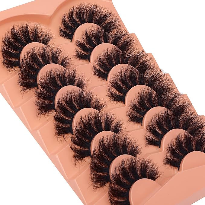 Fluff Mink Lashes Wispy False Eyelashes 18mm Thick Volume Faux Mink Lashes 7 Pairs Curly Fake Eyelashes Multipack by TOOCHUNAG