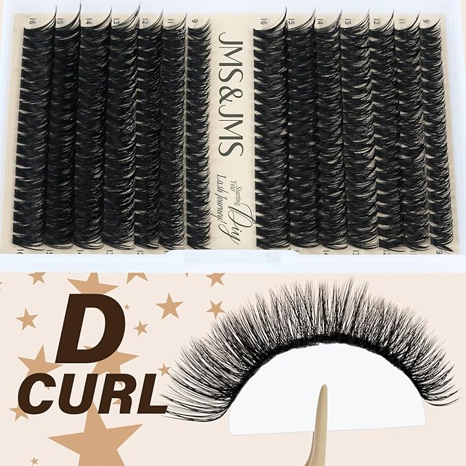 JMS&JMS 280Pcs Lash Clusters Soft Eyelash Clusters 60D+80D DIY Cluster Eyelash Extensions Soft and Easy to Wear at Home (60D+80D-D-9-16Mix)