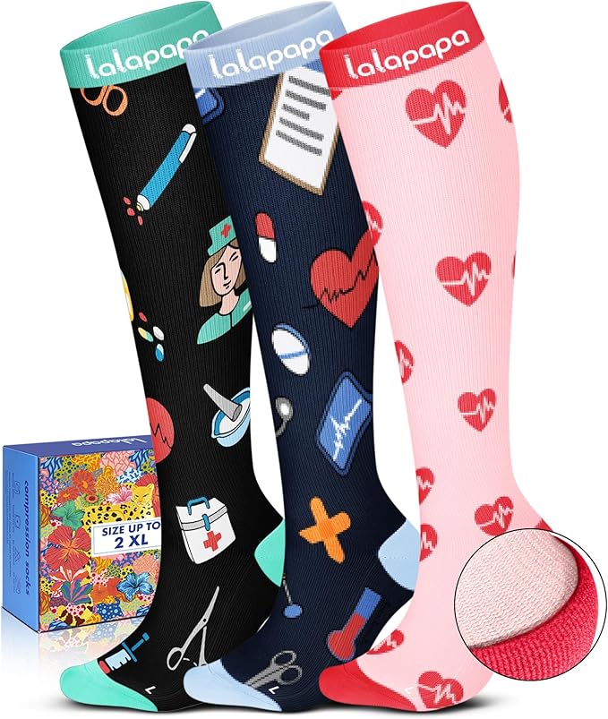 Lalapapa Cute Compression Socks for Women - 3 Pairs 20-30 mmHg Graduated Support Lightweight for Daily Wear Travel Nurse