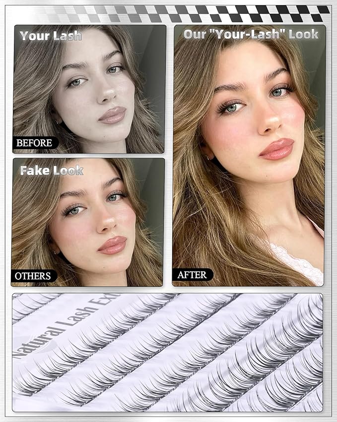 ALICE Natural Short Lash Clusters 8-12mm Eyelash Clusters Wispy Cluster Eyelash Extensions Clear Band Individual Lashes with 5-6mm Bottom Lashes