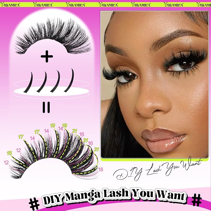 Yawamica 100D Volume Lash Clusters 12-20mm with Spike Individual Lashes 15-21mm DIY Manga Lashes Clusters Wispy Eyelash Clusters D Curly Cluster Eyelash Extensions Fairy Cluster Eyelashes 280pcs