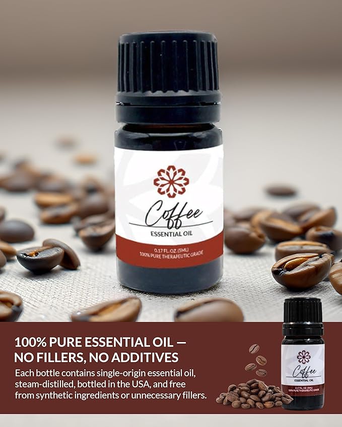 Essence Coffee Essential Oil – 100% Pure & Therapeutic Grade – Perfect for Aromatherapy, Diffusers & Recharging Essence Nasal Diffuser Rings – Natural Stress & Mood Support (5mL)