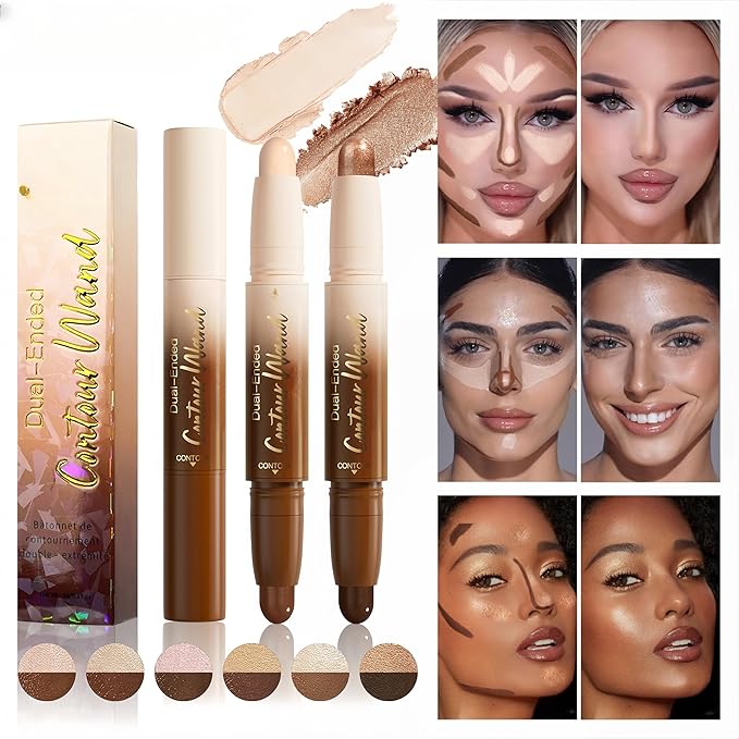 MAEPEOR Contour Highlighter Stick 2 in 1 Smooth Natural Glow Cream Bronzer and Highlighter Stick Long Lasting Non-greasy and Non-drying Brightening Pen (04 Rich)