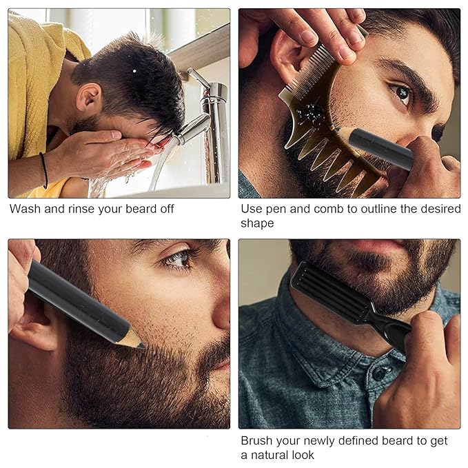 Beard Pencil Filler - Professional Beard Care Kit with Shaping Tool for Styling and Liner (Black)