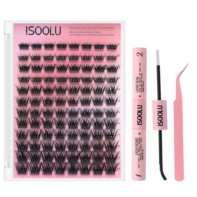 ISOOLU Fairy Lash Clusters Manga Individual Lashes C Curl Wispy Eyelash Clusters WideSpan Eyelash Extension Kit with Lash Bond and Seal Wet-Look Spiky Cluster Lashes (ZH14 Kit)