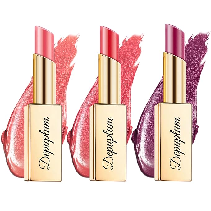 Nude Red Pink Lipstick Set for Women Shimmer Tinted Lip Balm Hydrating Moisturizing Lip Gloss Cruelty Free Lip Makeup, ZG107/108/109