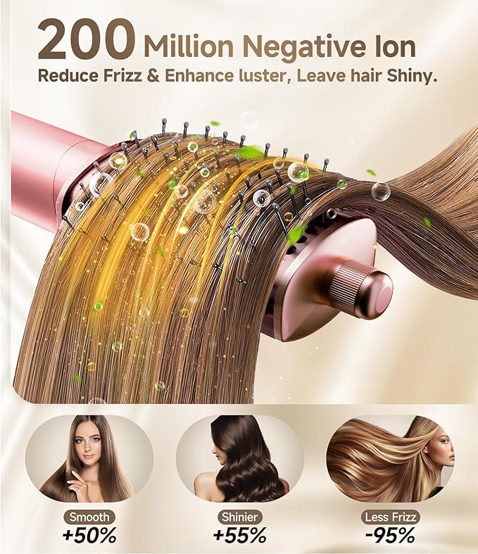 8 in 1 Hair Styler Curler & Air Dryer Brush, 110,000 RPM High-Speed Negative Ionic Foldable Hair Dryer Fast Drying, Multi Professional Hot air Styler for Curling Volumizing Straightening Styling(Pink)