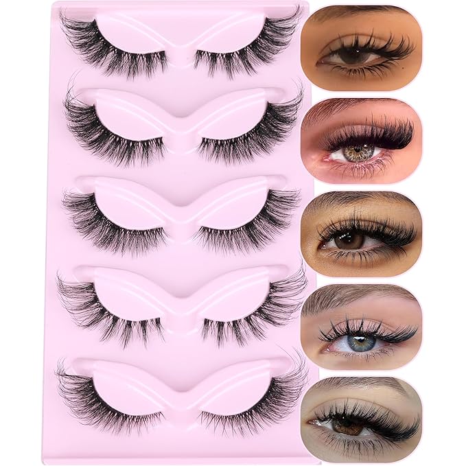 Cat Eye Lashes Fairy Eyelashes Wispy Full False Eyelashes Fox Strip Fake Eyelashes 5 Styles Mixed Fuzzy Mink Lashes with Long Tail Eye Lashes Pack 5 Pairs