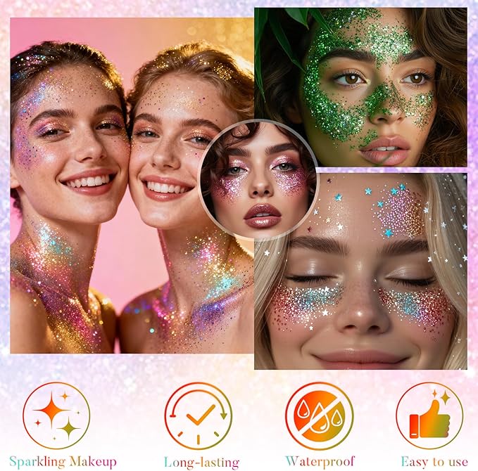Christmas Face and Body Glitter Stick for Sparkling Makeup, Hair Glitter Accessories for Women, Highlighting Stick for Fairy Dust Makeup, Cheerful Face Glitter for Festive Parties and Carnivals