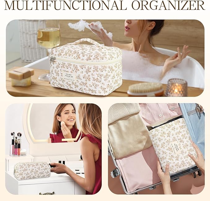 3Pcs Travel Makeup Bag Organizer, Toiletry Bag for Women, Cosmetic Bags for Women Travel Set, Cute Makeup Bags, Quilted Cosmetic Bag, Women's Quilted Toiletry Bag Storage