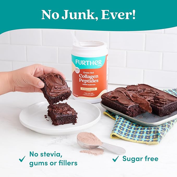 Further Food Chocolate Collagen Peptides Powder, Grass-Fed Pasture-Raised Hydrolyzed Type 1 & 3 Protein, Gut Health + Joint, Hair, Skin, Nails, Paleo Keto Sugar-Free 24.34 oz