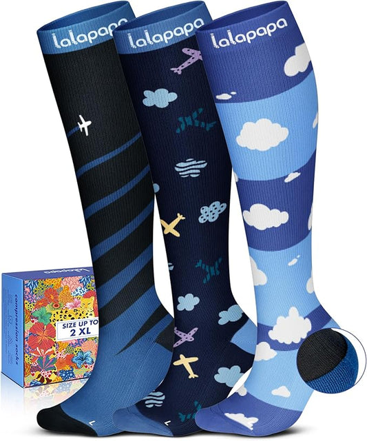 Lalapapa Cute Compression Socks for Women - 3 Pairs 20-30 mmHg Graduated Support Lightweight for Daily Wear Travel Nurse
