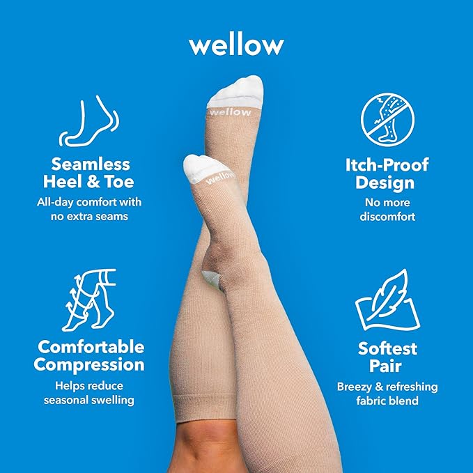 Wellow Wide Calf Compression Socks, Knee High Support, Fit for Men & Women, 18-25 mmHg, Made with Viscose from Bamboo