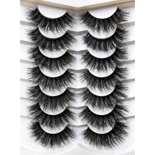 Pooplunch False Eyelashes Dramatic Volume 20MM Long Faux Mink Lashes 7 Pairs Pack 8D Thick Soft Fake Eye Lashes Strips Multipack