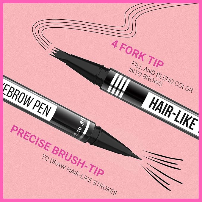 iMethod Eyebrow Pen - Eyebrow Pencil Magical 2-in-1 Eye Brow Pencils for Women with 4-Fork-Tip & Precise Brush-Tip for Natural Hair-Like Brows, Last All-Day, with Eyebrow Spoolie Brush, Dark Brown