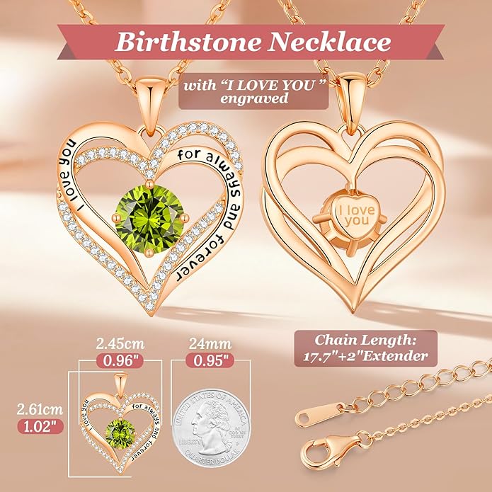 CDE Forever Love Heart Necklaces for Women, Wedding Anniversary, Birthday Mothers Day Christmas Day Gifts for Mom, Mother, Wife, friend, S925 Silver Jewelry with Birthstone Pendant