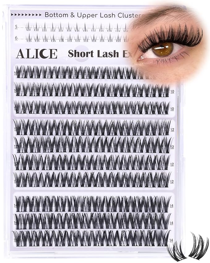 ALICE Flaunt Lash Clusters Natural Wispy Lash Extensions Short Volume 10-14mm Cluster Eyelash Extensions Thin Band Individual Lashes with Spiky Bottom Lashes
