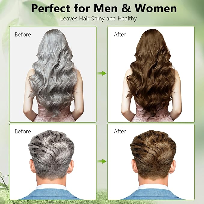 Vireo Color Light Brown Hair Dye Shampoo for Women & Men, 15 Min Gray Coverage, 3 in 1 Semi-Permanent Color with Natural Herbal Ingredients, Lasts 60 Days