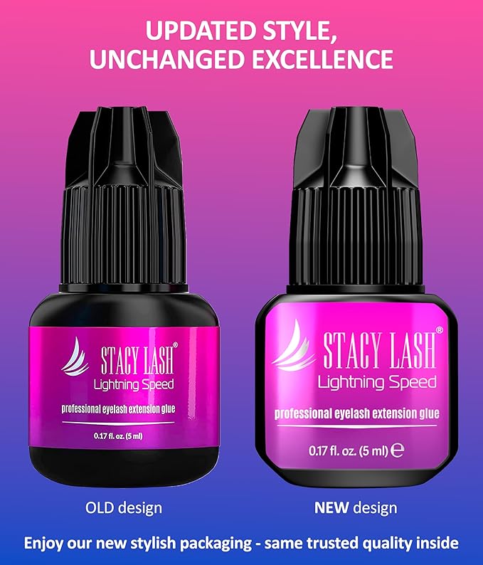 STACY LASH Lightning Speed Eyelash Extension Glue 5ml /0.17 fl.oz / 0.3 Sec Dry/Retention – 6-8 Weeks/Extra Strong Black Adhesive/Professional Supplies
