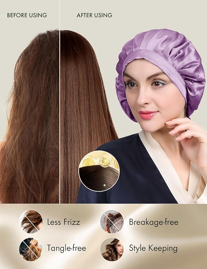 LilySilk 100% Mulberry Silk Bonnet Flat Front Silk Night Sleep Cap Adjustable Hair Wrap for Sleeping, Avocado Green