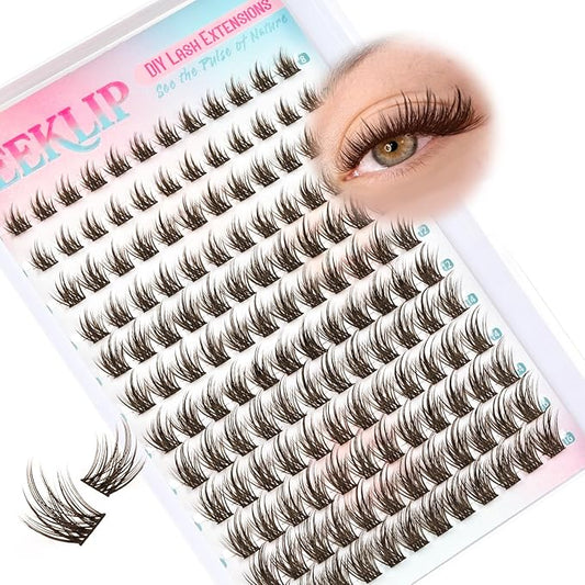 Lash Clusters Spiky Brown Manga Lash Clusters Looks Like Eyelash Extensions 144Pcs 8-16MM C Curl Dark Brown Doll Anime Cluser Lashes Thin Band Soft Doe Eyed Individual Lashes (Lavender-Brown)