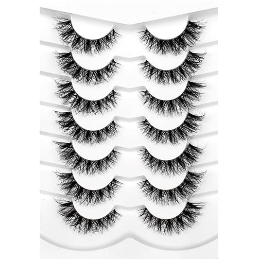 Pooplunch False Eyelashes Wispy Cat Eye Lashes Natural Short 8D Faux Mink Lashes Fake Eyelashes Strips 7 Pairs Pack