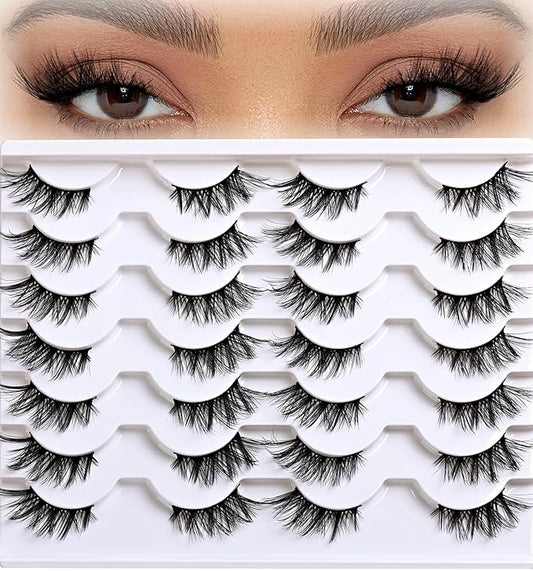 APCYUST Half Lashes False Eyelashes Wispy Fake Lash Strips Natural Cat Eye Strip Eyelash Pack 14 Pairs Mink Half Lashes Cateye 7-15mm Half Eyelashes for Women
