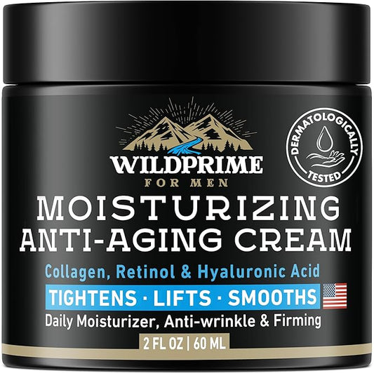 Men's Face Moisturizer Cream - Anti Aging & Wrinkle - Men's Shave Lotion - Made in USA - Collagen, Hyaluronic Acid, Vitamins E & A, Avocado Oil - Age Facial Skin Care, Day & Night Moisturizing, 2 oz