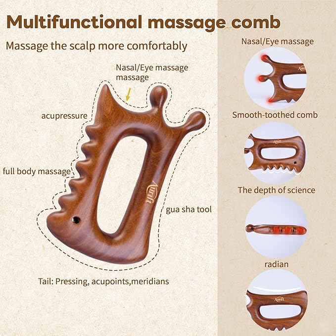 Aurift Wooden Gua Sha Massage Tool for Face & Body – Dual Trigger Point Acupressure Massager for Nose & Eye Area, Manual Muscle Scraper with Ergonomic Grip for Jawline & Neck Relief in Gift Box