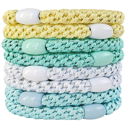 AXEN 8PCS Elastic Hair Tie for Women Girls, Cotton Bands Soft Woven Ponytail Holders for Thick Hair and Curly Hair, Pure Colors