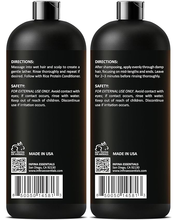 INFINA ESSENTIALS Rice Protein Shampoo and Conditioner Set | 16 fl oz Each | with Batana Oil & Ginseng | Strengthening, Thickening & Clarifying Formula | Supports Hair Growth & Repair