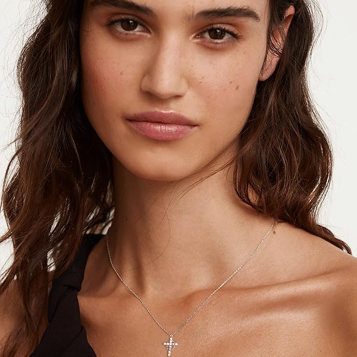 Tewiky Christian Gift Stocking Stuffers Cross Necklace for women-Dainty 14k Gold Plated/Silver Plated Pendant Necklaces Simple Cute Tiny Necklace Jewelry for Women