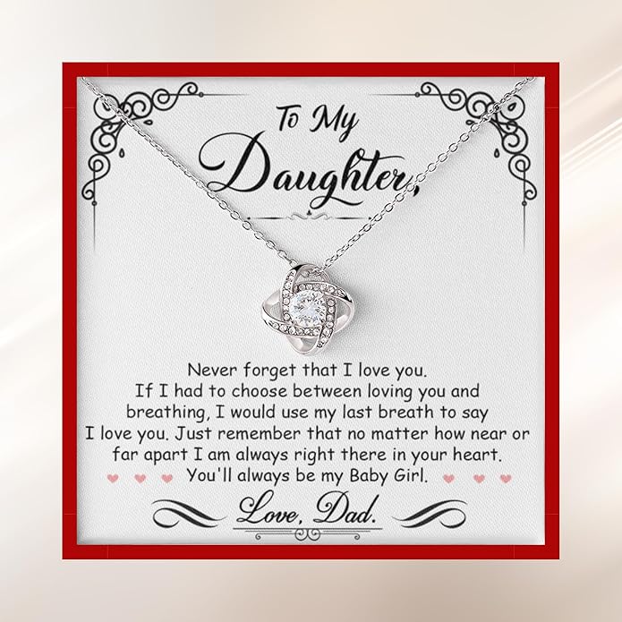 To My Beautiful Daughter Necklace from Mom & Dad | Cubic Zirconia Pendant with Heartfelt Message Card & Gift Box | Daughter Birthday, Graduation, Christmas Jewelry Gift from Parents