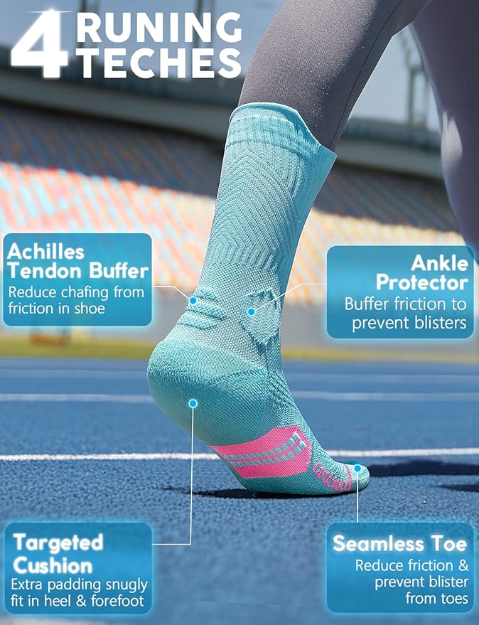Juclise Womens Coolmax Bamboo Viscose Compression Running Crew Socks, Moisture-Wicking Anti-Blister Hiking&Gym Athletic