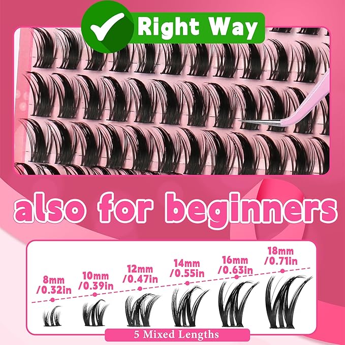 Lash Clusters 120PCS Eyelash Clusters Kit Volume Long 8-18mm C/D Curl Individual Lashes DIY Spiky Lash Extension Mega Cluster Eyelash Extensions Reusable for Beginners Lashes Thick