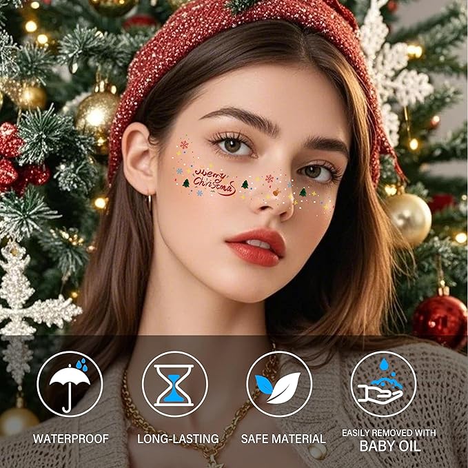 8Pcs Makeup Patchesfor Christmas,Face Glitter Patches,Glitter Freckles Face Tattoo, Sparkle Makeup Patches,Glow Up Makeup Patches,Waterproof Face Glitter Patches for Festivals and Crazy Party