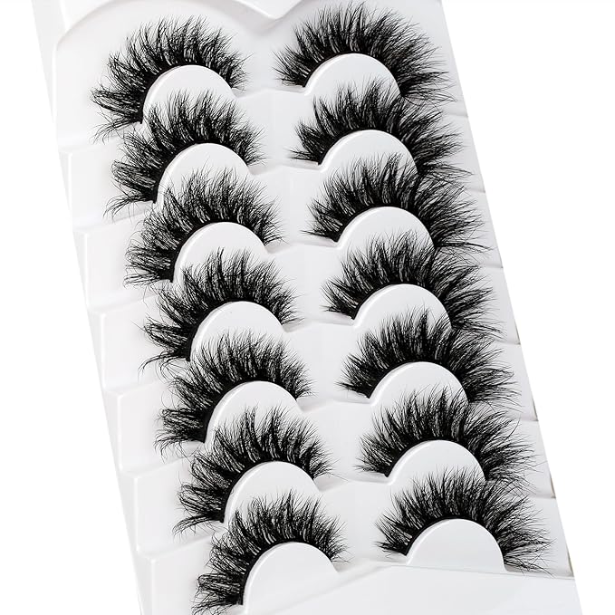 Pooplunch Cat Eye Volume False Eyelashes Wispy Crossed Extension Clusters Look Full Strips Lash 16MM Faux Mink 8D Fake Eyelashes 7 Pairs Pack